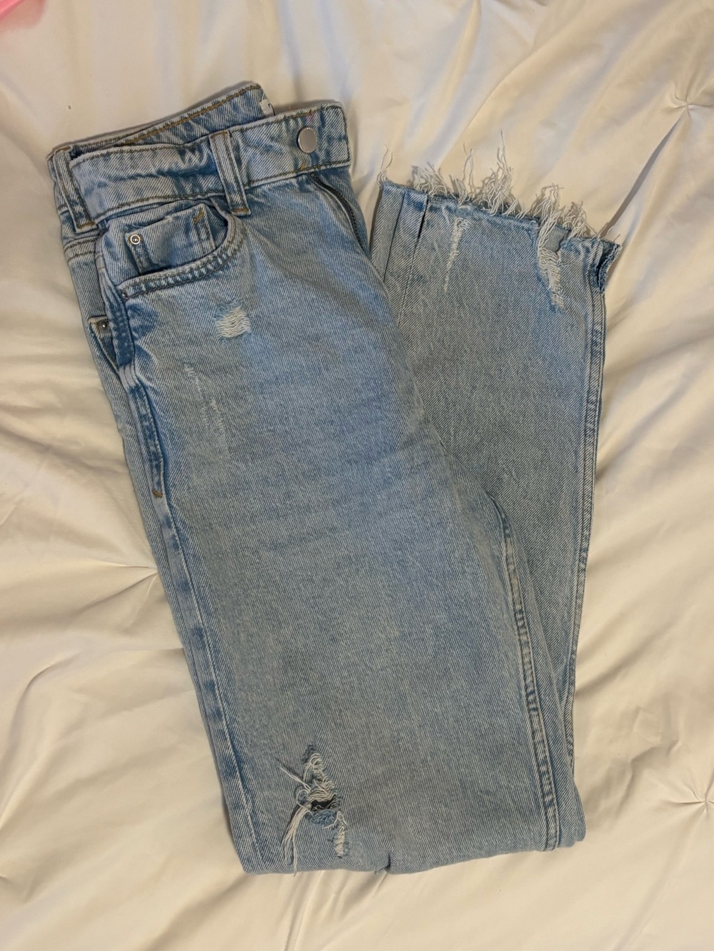 Zara Light Blue Distressed Straight Leg Jeans